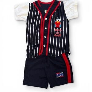 Vintage Elmo set baseball jersey style button up outfit 2T baby toddler